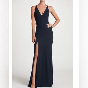 Dress The Population Iris Crepe Gown Midnight Blue Size Small NWT